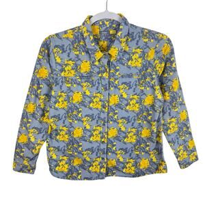 Cabela's Pima Cotton Yellow Gray Floral Long Sleeve Flannel Shirt Women's Sz XL